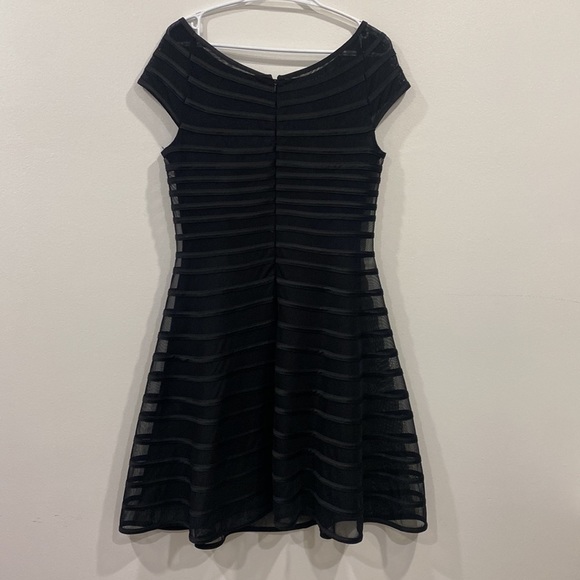 Betsy & Adam Cap Sleeve Fit and Flare Mesh Overlay Dress - Picture 9 of 13